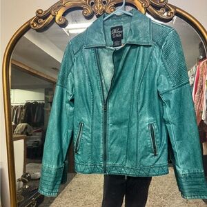 Blanc Noir Teal Leather Jacket